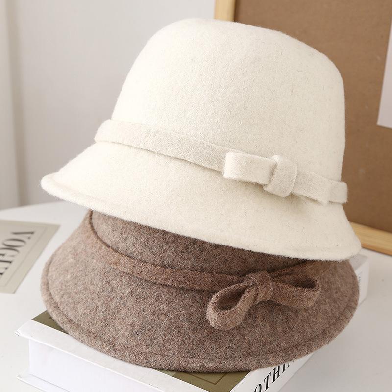 Minimalist wool, simple bucket hat, autumn and winter wear, elegant personalized bow, warm and cold bucket hat, basin hat