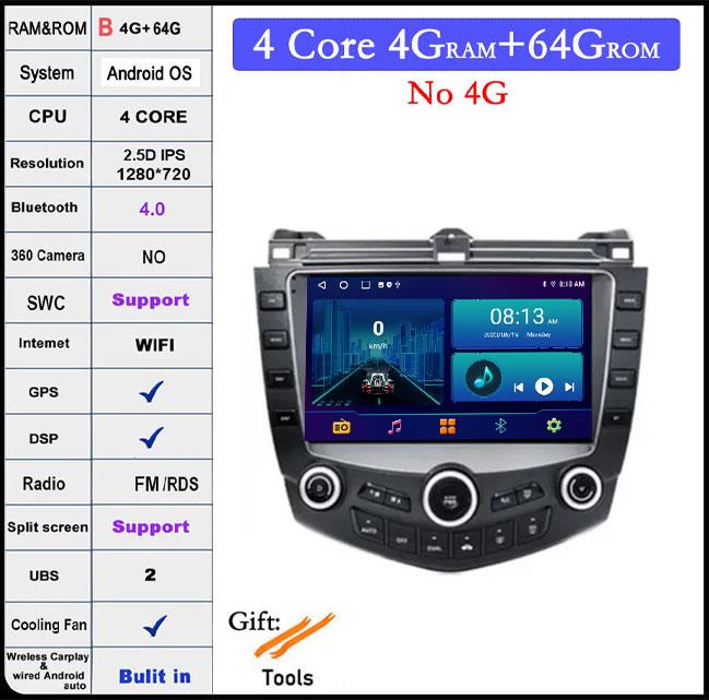 9 Inch Android 14 Car Radio For Honda Accord 7 2003-2007 Stereo Multimedia Player Carplay Android Auto WIFI Bluetooth GPS