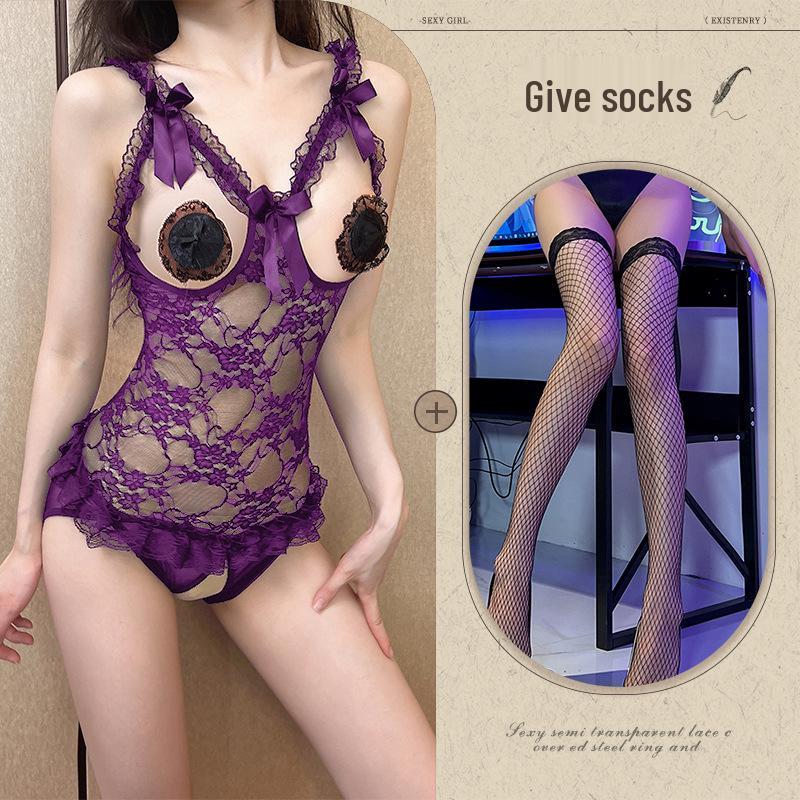 Noční pokušení krajkové prádlo - Sexy body na spaní s otevřeným rozkrokem pro flirtování