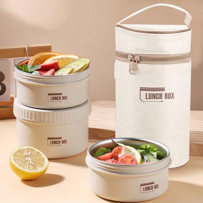 Lancheira Redonda Isolada de Aço Inoxidável Empilhável Portátil Conjunto de Lancheira Com Bolsa Térmica Estudante Multicamadas Lancheira Bento