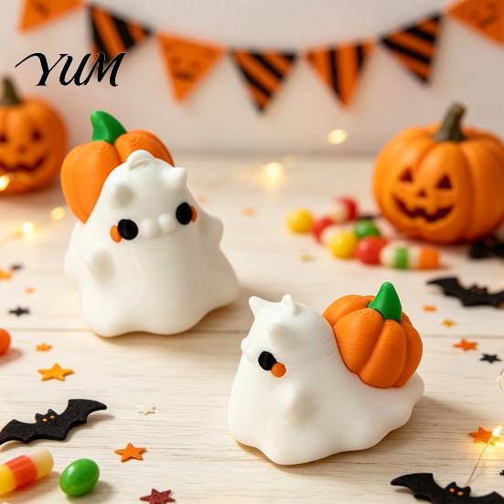 Halloween Ghost Snail Decor Ornament with Pumpkin Decor, 3D Printed Desktop Micro Landscape Props Cute Figurine, Creative Statue for Display Figures