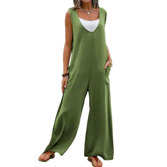 

Women Casual Loose Long Bib Pants Sleeveless Wide Leg Baggy Jumpsuits Cotton Romper Overalls with Pockets XL армия зеленый