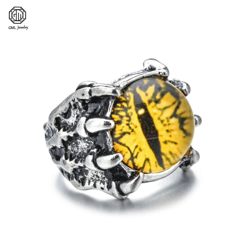 Gothic Dragon Claw Eagle Talon Ring Adjustable Open Band Evil Eye Blue Crystal Gothic Punk Jewelry for Men Women Unisex Vintage