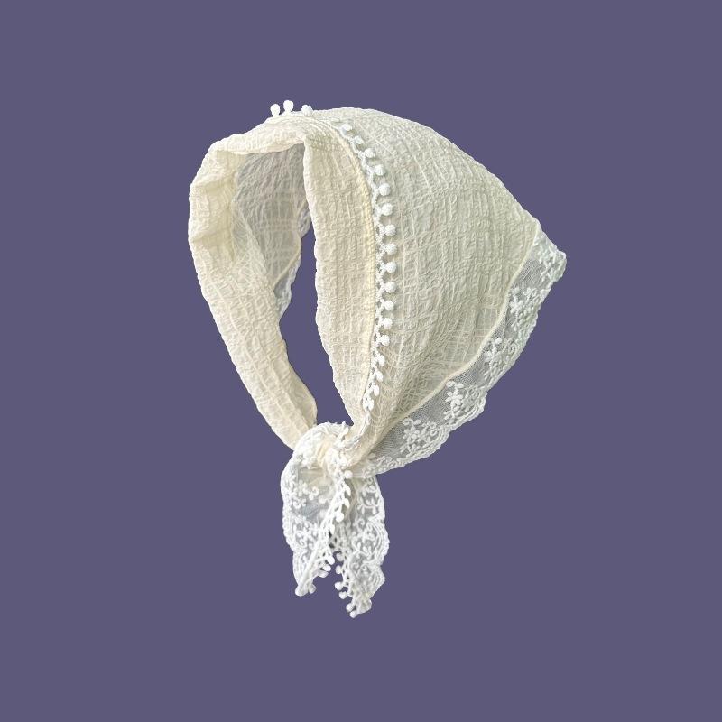 Headscarf Female Bag Head Triangle Seaside Photo Headscarf Headscarf Xinjiang Travel Wear Headscarf White Lace