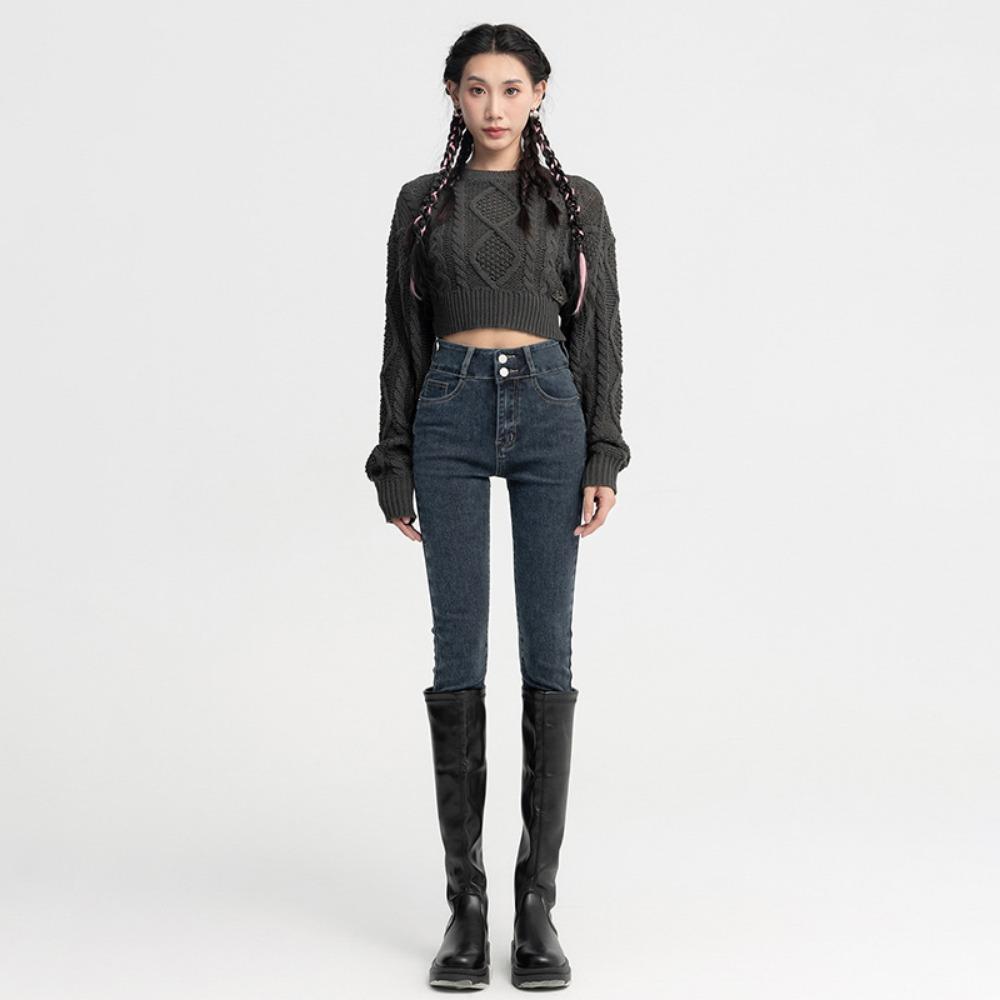 Double-buckle Elastic High-waisted Small-footed Jeans for Women's 2025 Autumn and Winter New Leggings, Pencil Jeans Look Thin