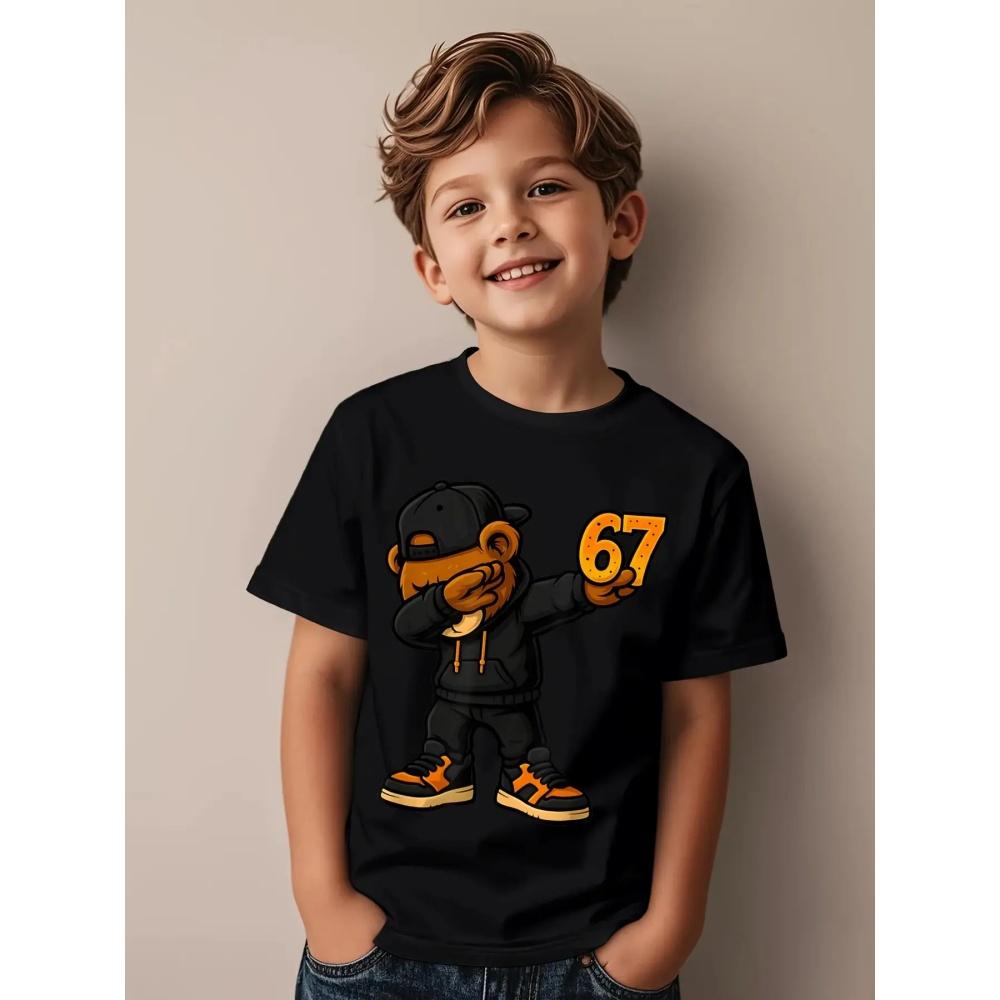 67 Six Seven Italian Brain Rot Math Joke T-Shirt Funny Casual Short Sleeve Round Neck Tops Summer Comfortable Children's T-Shirt