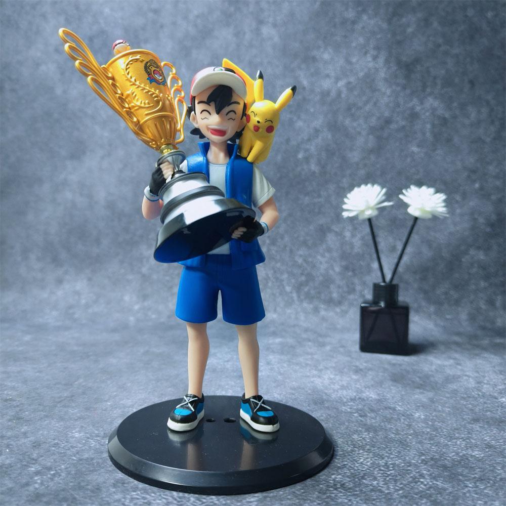 Anime Pokemon Figure Doll Champion Ash Ketchum Pikachu Figure Statue Model GK Toys Desktop Decoration Gift