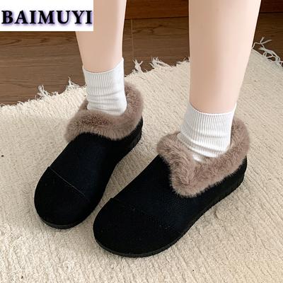 Fur Flats Women Ankle Boots Warm Shoes 2025 Trend Winter Casual Walking Sneakers Chelsea Boots Short Plush Cotton Botas Mujer