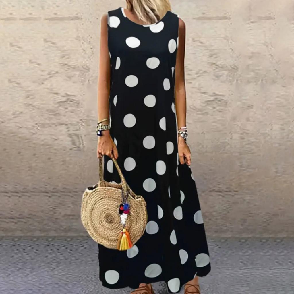 Women's Fashion Printed Round Neck Sleeveless Vacation Casual Dress