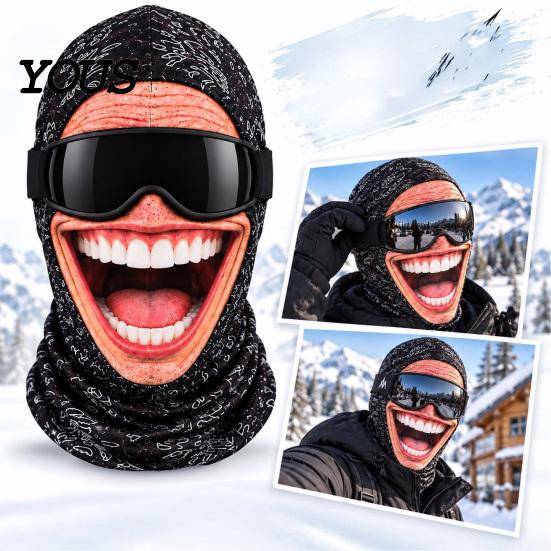 Funny Winter Holiday Gift Ski Mask, Realistic Printed Full Face Cover, Polyester Breathable Humorous Party Costume Mask Balaclava with Neck Protection