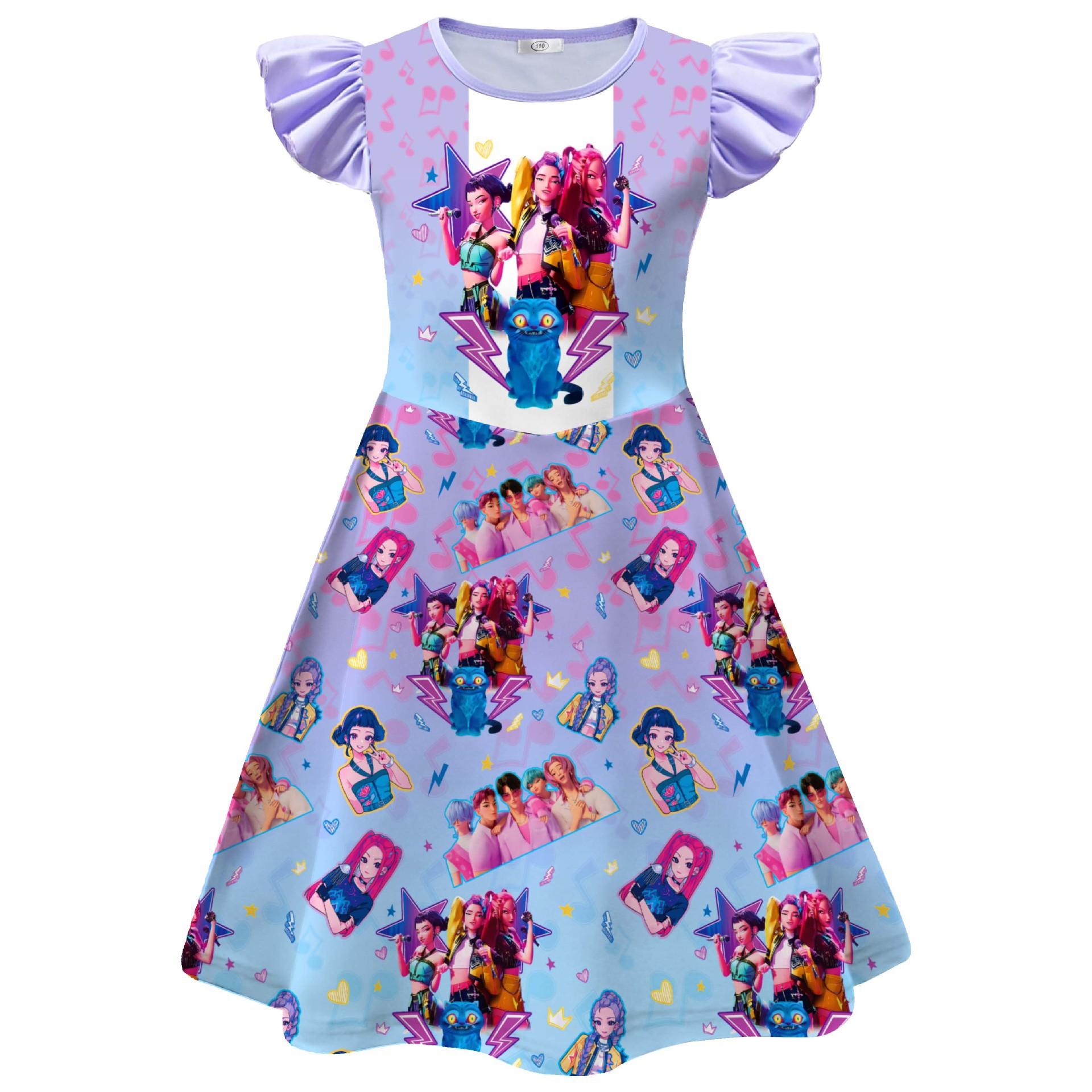 Kids Girls Casual Daily Dress Cute Cartoon Print Long Sleeves Dance Wear Princess Dress 150