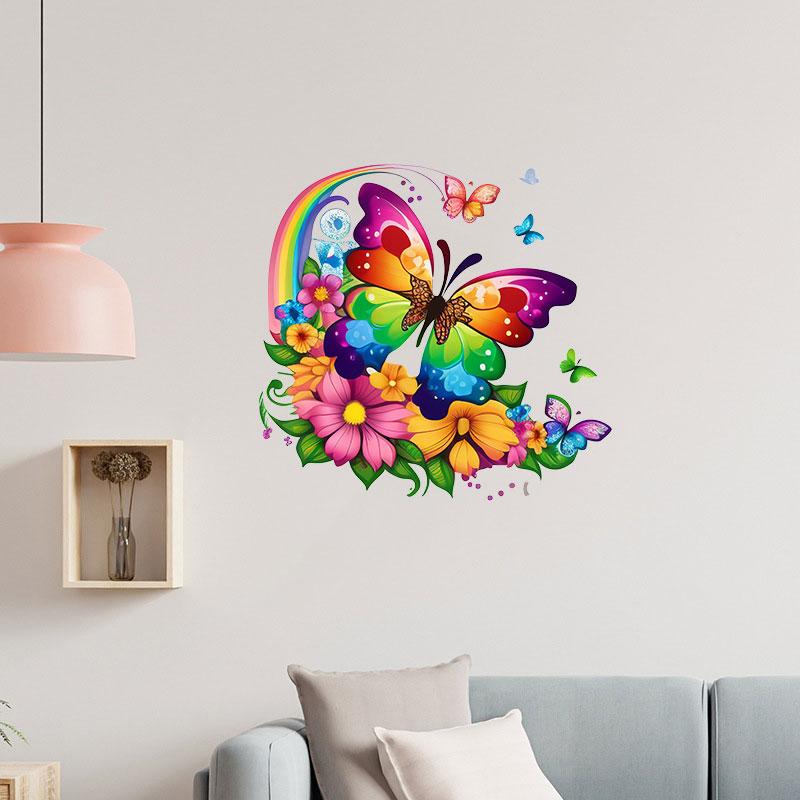 Colorful Butterflies And Flowers Wall Sticker Bathroom Toilet Decor Decals Living Room Cabinet Home Decoration Transparent Waterproof Decals M760