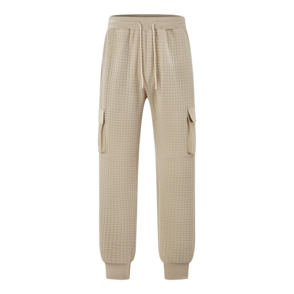 New Men's Sports Thick Multi Pocket Jacquard Small Square Casual Work Pants Men Clothing Streetwear Men Cargo Pants