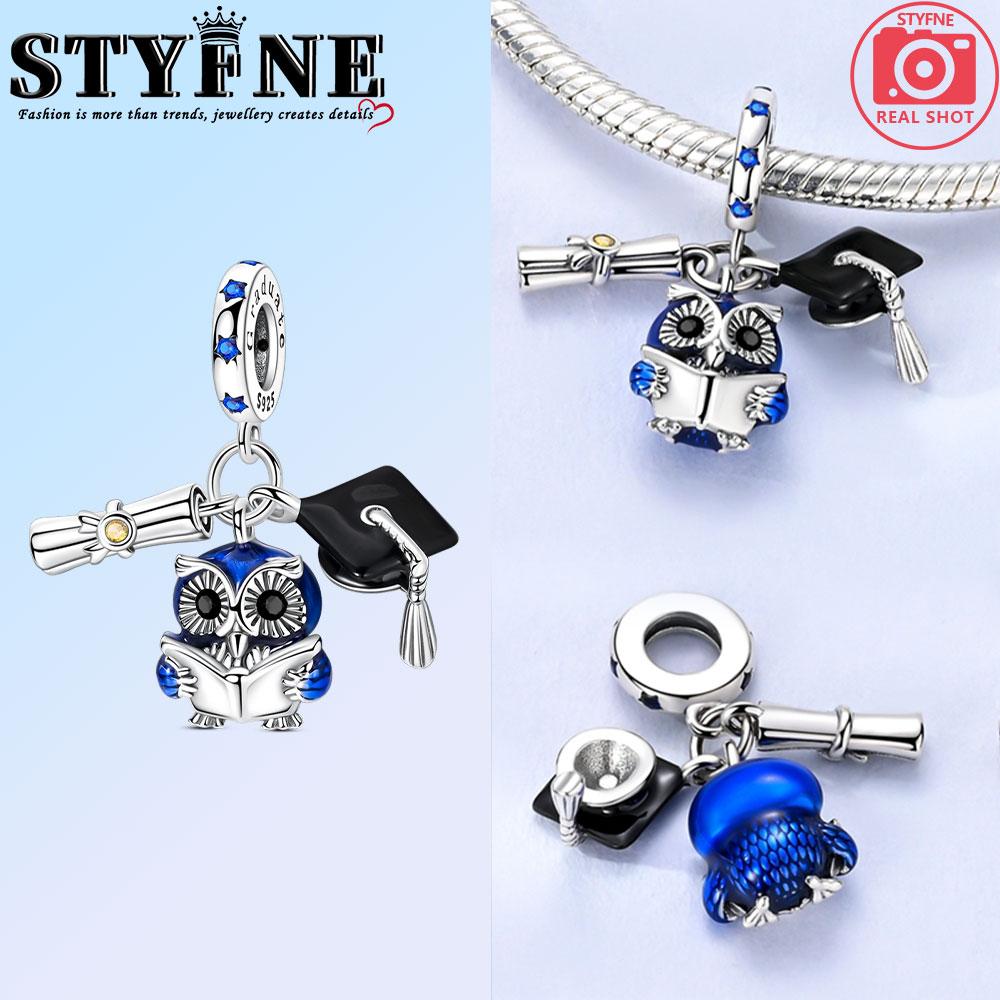 Copper Fashion Purple Owl Charms Beads Owl Safety Chain Fit Original Bracelets Diy Graduation Jewelry Gifts