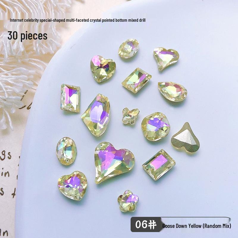 30-Piece Nail Art Crystal Rhinestones Set: Shiny Butterfly, Square, Asymmetrical Peach Heart Shapes