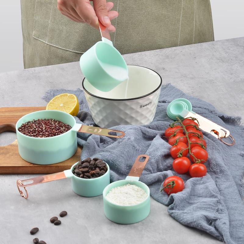 Juego de 4 tazas medidoras, cucharas medidoras, harina líquida para repostería, accesorios de cocina, herramientas para medir té y café.