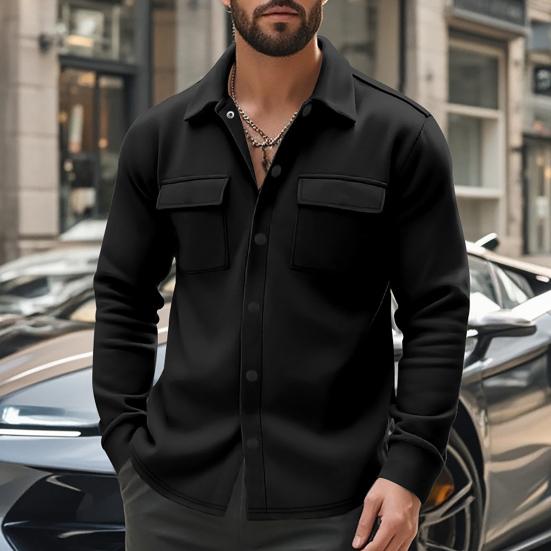Herren Jacke Mantel Revers Langarm Einreiher Freizeitmantel mit Pattentaschen Einfarbig Frühling Herbst Jacke Vielseitige Oberbekleidung