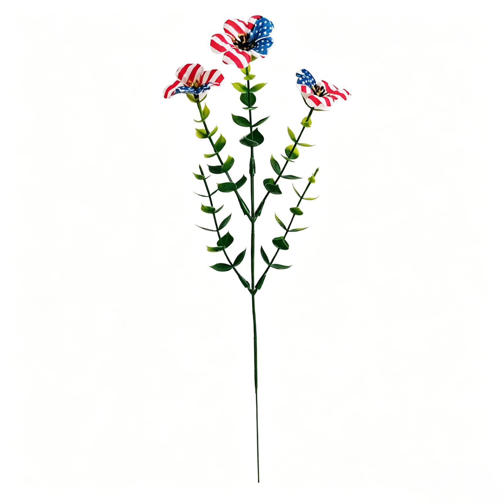 32cm Artificial Flower Stem with Flag Pattern Petals and Green Leaves for Decorative Floral Arrangements and Craft Projects one size