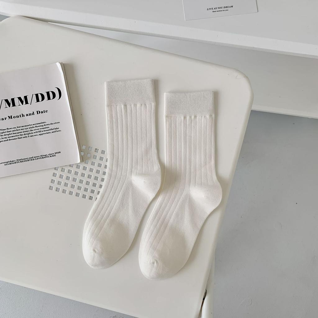 Direct Sales Mekki Basic Base Solid Color Vertical Stacking Socks Striped Cotton Socks
