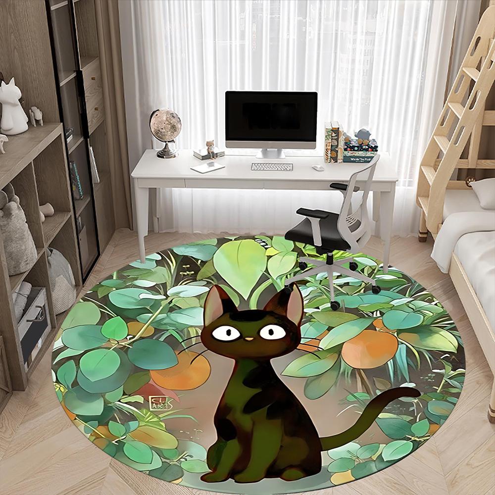 1pc Cat Garden Office Round Area Rug, Under Office Chairs Bedroom Living Room Home Decor, Room Deco, Available In Various Sizes