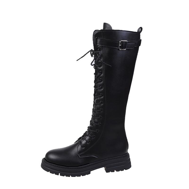 Fashion Women  Boots Autumn 2025 Female High Platform Gothic Shoes Black Leather Boots Lace Up Women Knee High Boots