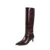 Fashion 2025 Autumn Women Boots Split Leather Women Shoes Pointed Toe Thin Heel Slip-on Knee High Boots Western Modern Ladies Boots