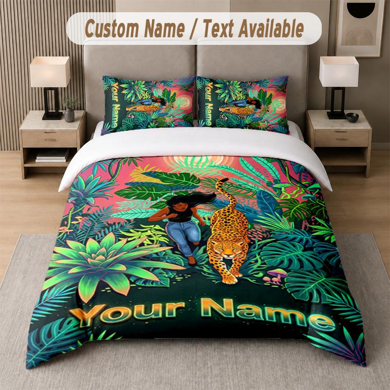 Set Biancheria da Letto 3 Pezzi Tema Leone Tigre Leopardo 1 Lenzuolo Sotto con Angoli & 2 Federe Biancheria da Letto Personalizzata per la Casa