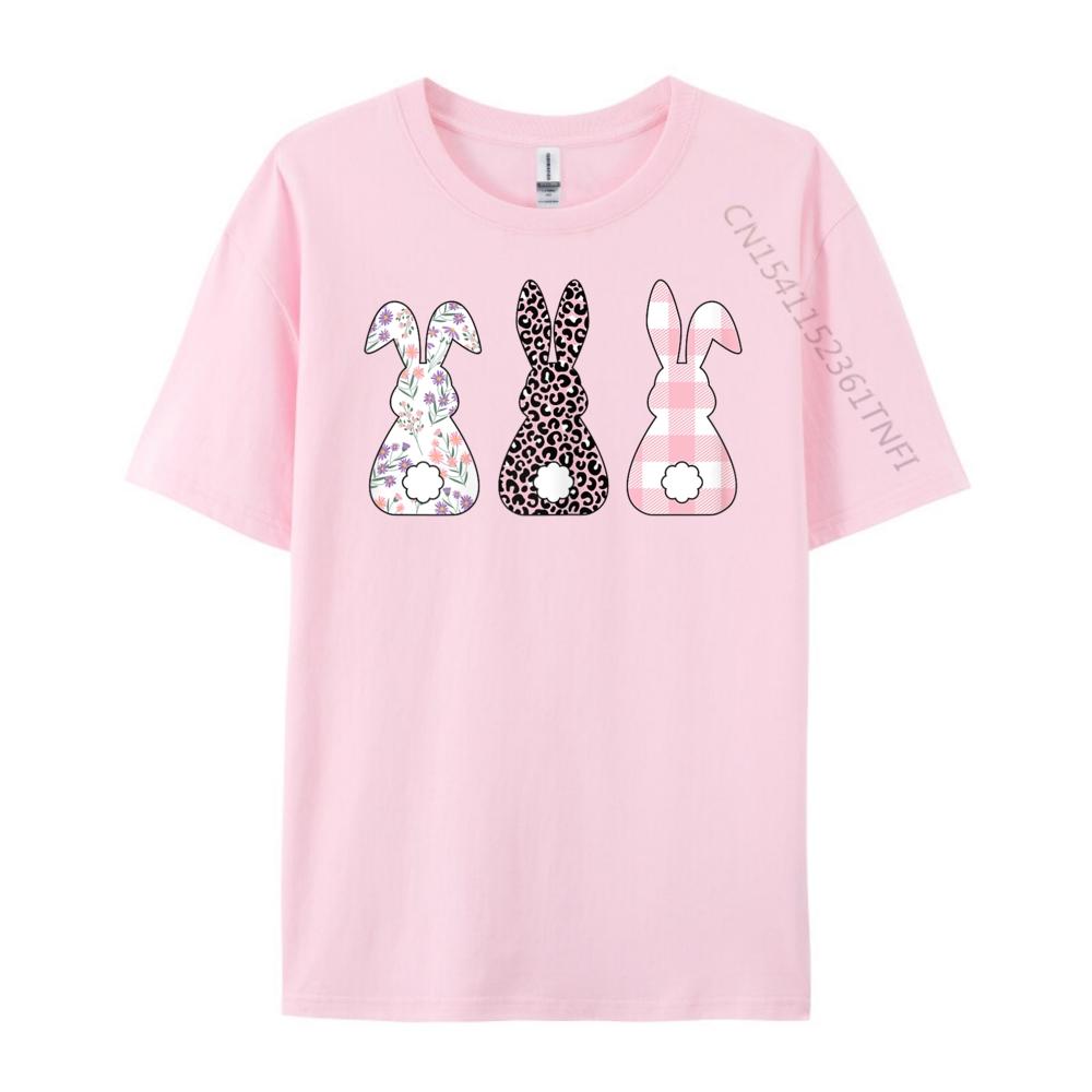 Süße Rosa Leopard Karomuster Blume Frohe Ostern Hase Kaninchen Grafik T-Shirts Vintage Streetwear Oberteile T-Shirt