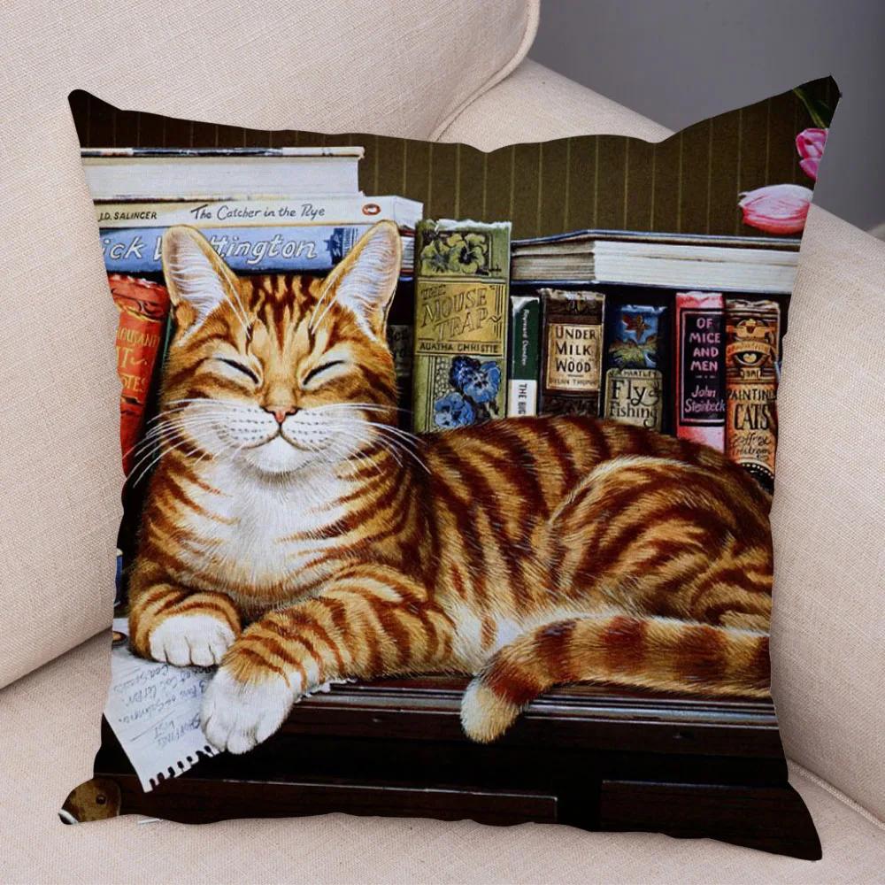 Pet cartoon animal pillowcase sofa home car  cute watercolor cat cushion cover decoration