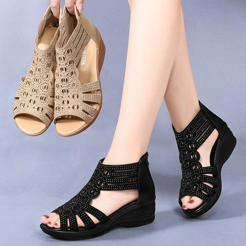 Fashion Hot Selling Shoes Women Slippers Heels Sandals Woman's 2025 New Fashion Rhinestone Platform Wedges Gladiator Sandales Femmes