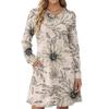 Women's Long Sleeve Pleated Round Neck Floral Print Casual Dress With Pockets