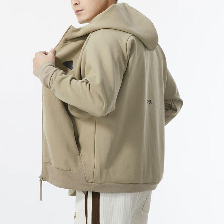 Adidas Solid Color Logo Running Fitness Training Jacket Men Jacket Khaki IS9280