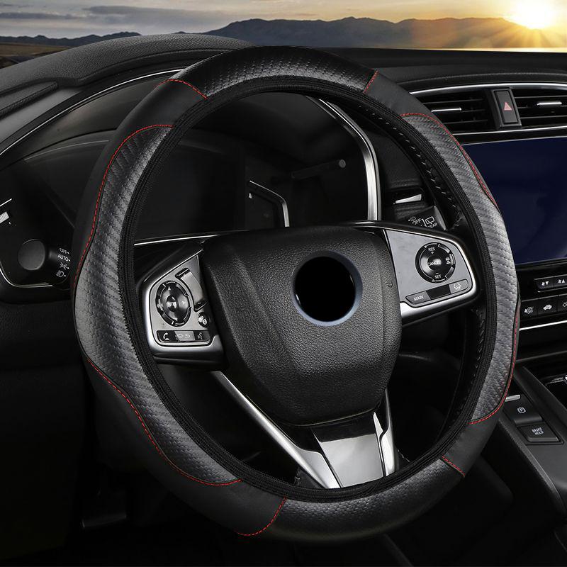 2023 Car Steering Wheel Cover Breathable Anti Slip PU Leather Steering Covers Suitable 37-38.5cm Auto Decoration Carbon Fiber