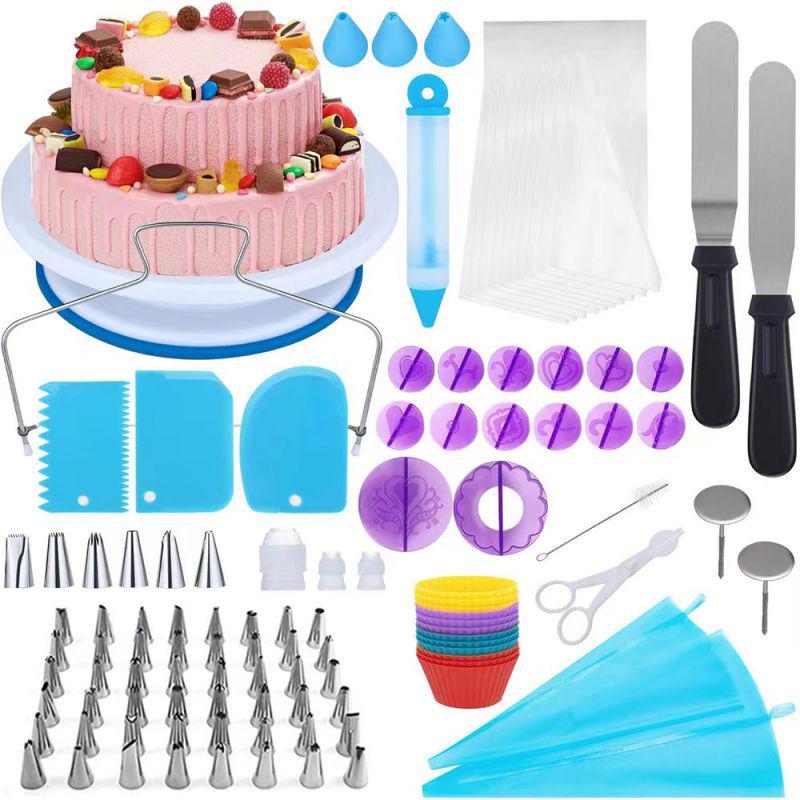 240-Piece Cake Decorating Set: Turntable, Piping Bags, Cream & Pastry Tips, Scraper, Whisk