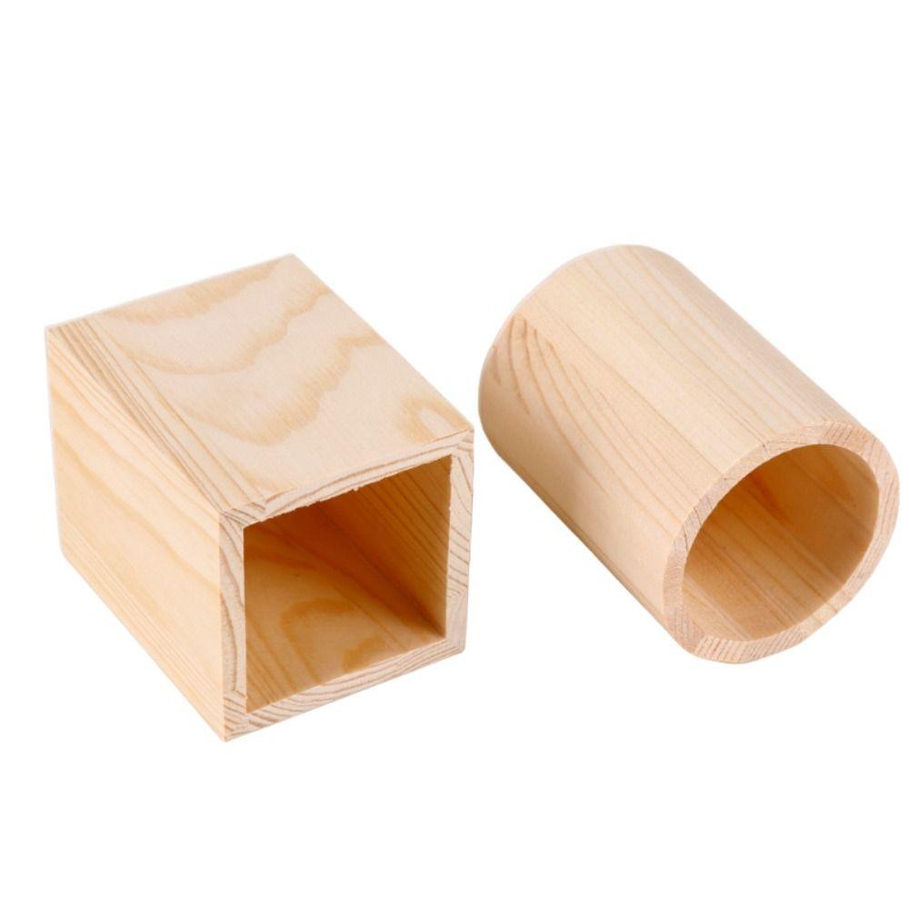 Wooden Pen Holder Round/Hexagonal/Square Desktop Organizer Portable Pen Container  Gift