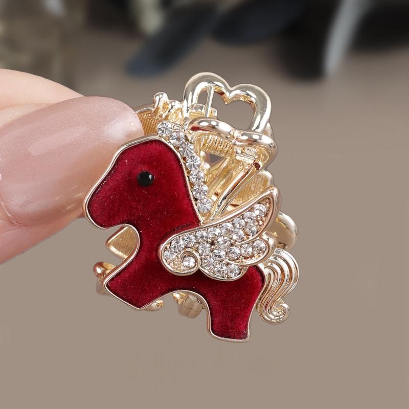 

Красный зажим для волос из конского волоса Женский осенне-зимний стиль Флокированный зажим-уточка для челки Универсальные аксессуары для волос as the picture