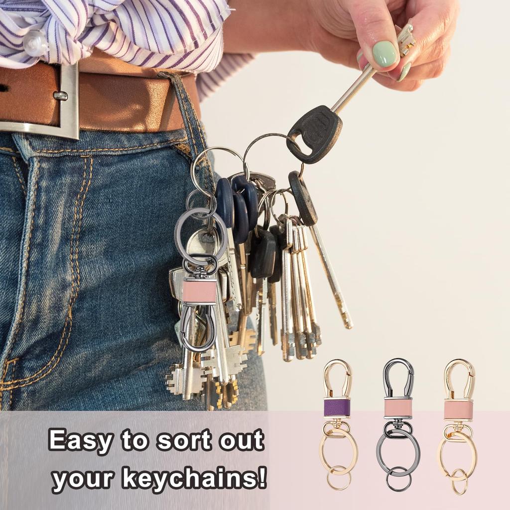 Set of 2 Metal Keychain Key Clip Hook Key Ring Holder Organizer Swivel Buckle Key Ring Leather Keychain Clip Buckle for Car Accessories Bag Wallet
