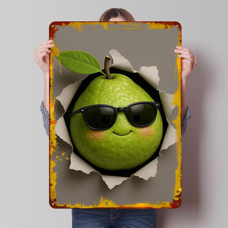 

Cool Pear Bursting Through Paper Printed Poster Customized Wall Art Retro Vintage Metal Tin Signs for Room Decoration Gaming 7.9x11.8In(20x30cm)