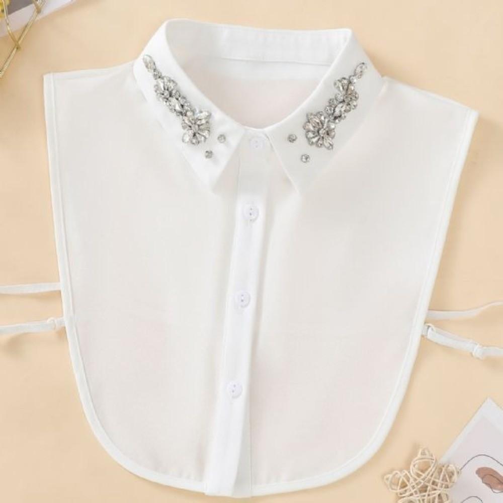 White Chiffon Detachable Collar Rhinestone False Collar Elegant Fake Collar Women