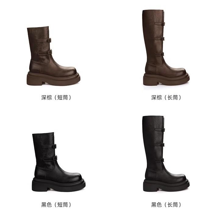 New spot [two versions] Grape mother autumn and winter new fashionable belt buckle round head thick sole versatile short boots