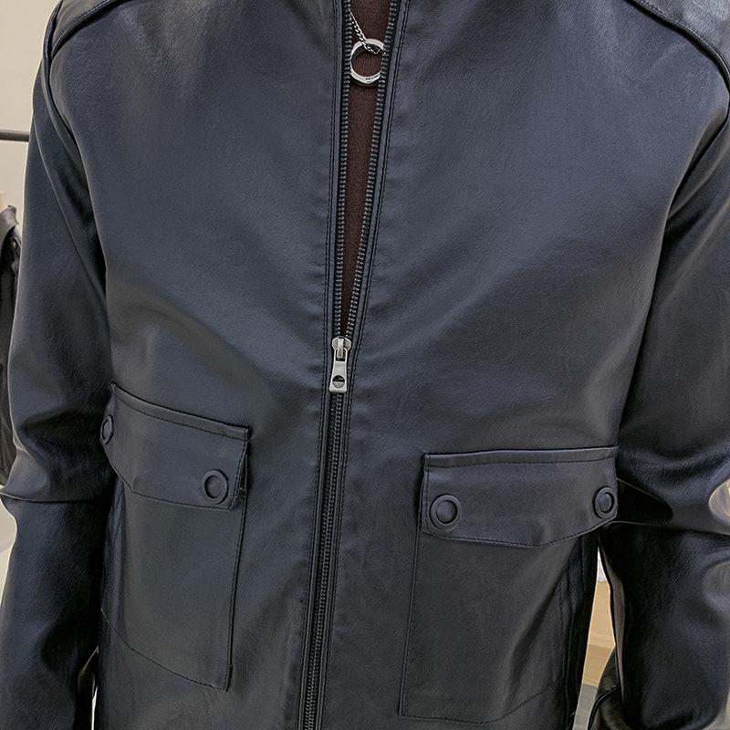 Wiosna i Jesień Nowa Męska Kurtka Skórzana Casualowa Moda Styl Koreański Slim Fit Kurtka ze Skóry PU