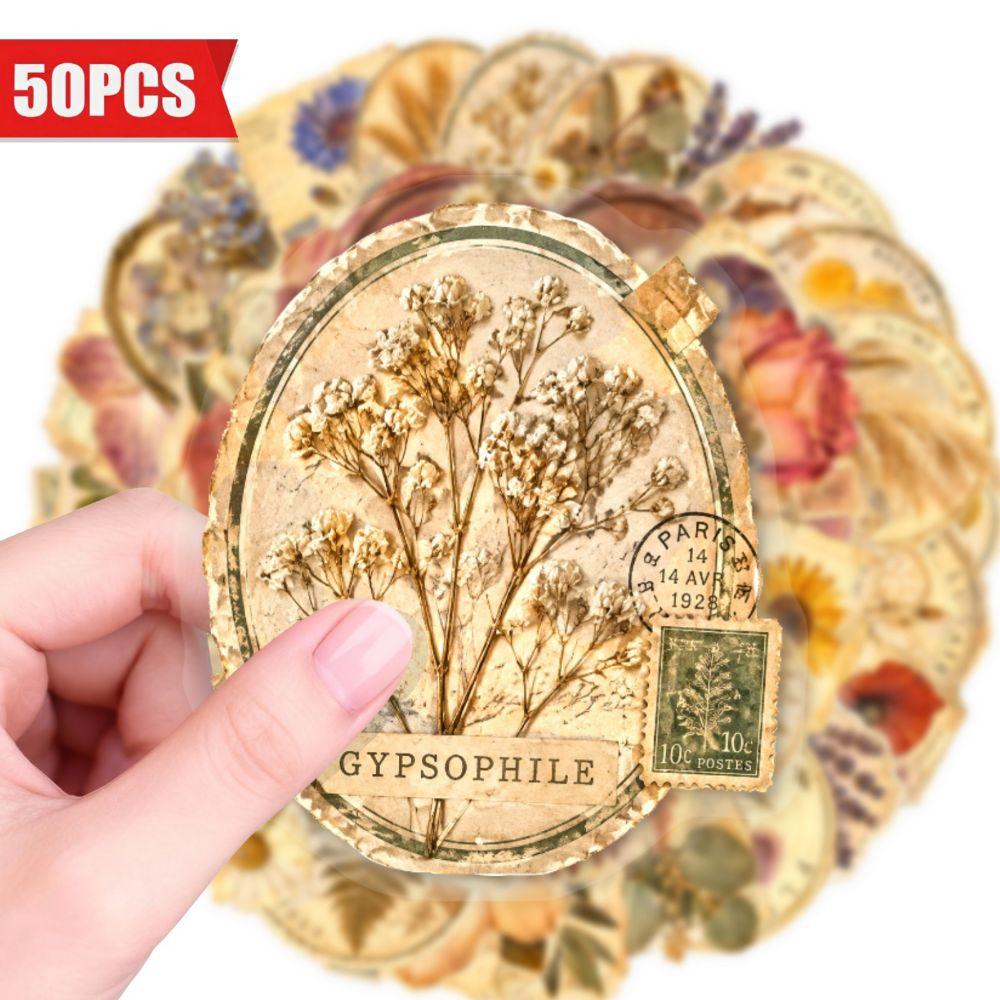 Floral Leaf Design Dried Flower Pattern Sticker Self Adhesive Scrapbook Journal Decor Luggage