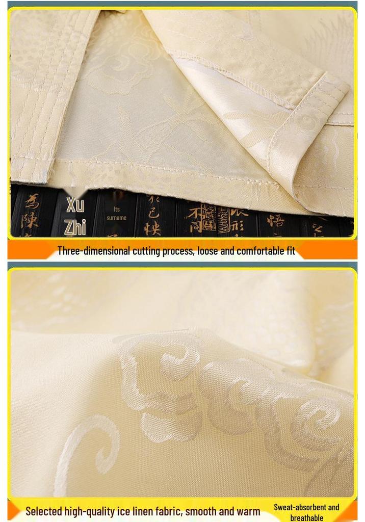 Men's Ice Silk Tang Suit Short Sleeve Set - Chinese Style Summer Clothing for Middle-Aged and Elderly