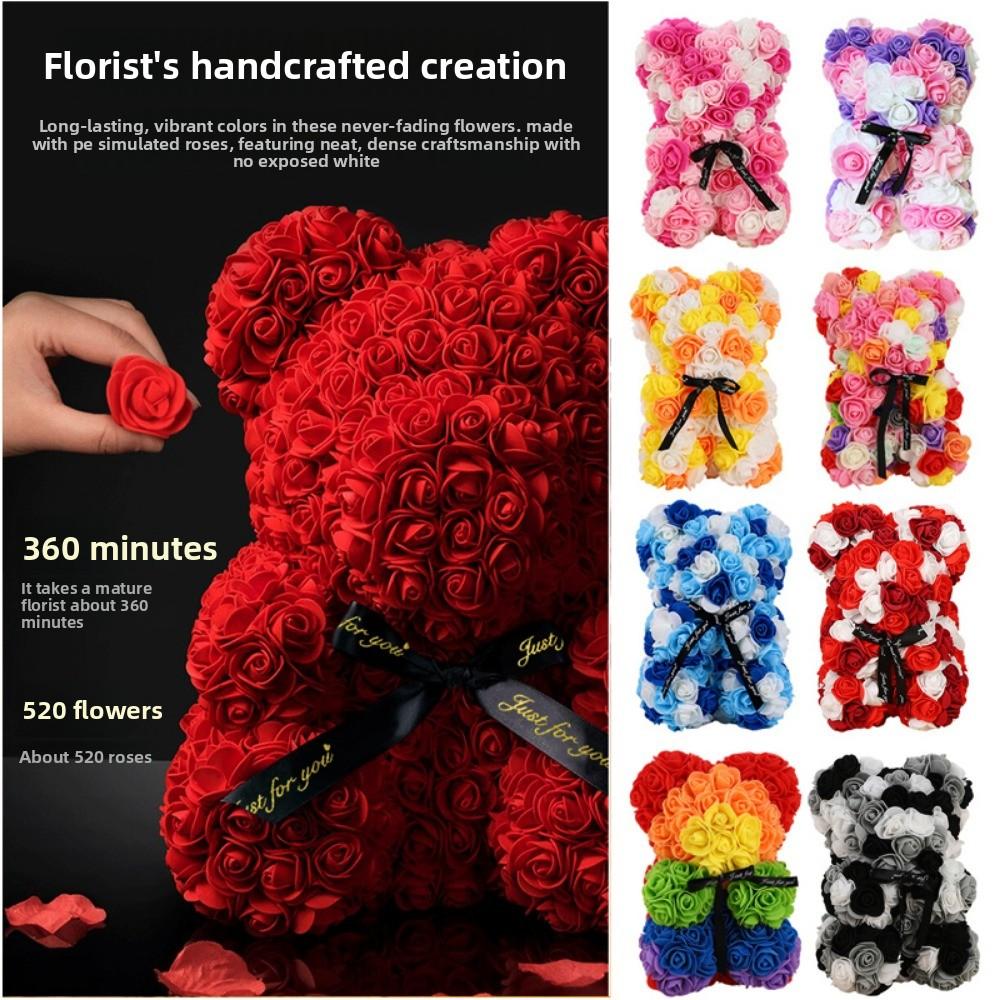 16*24cm Künstlicher Teddy-Rosenbär Mehrfarbig Romantisches Valentinstagsgeschenk Blumenbär Muttertags-Ewiger Blumenbär