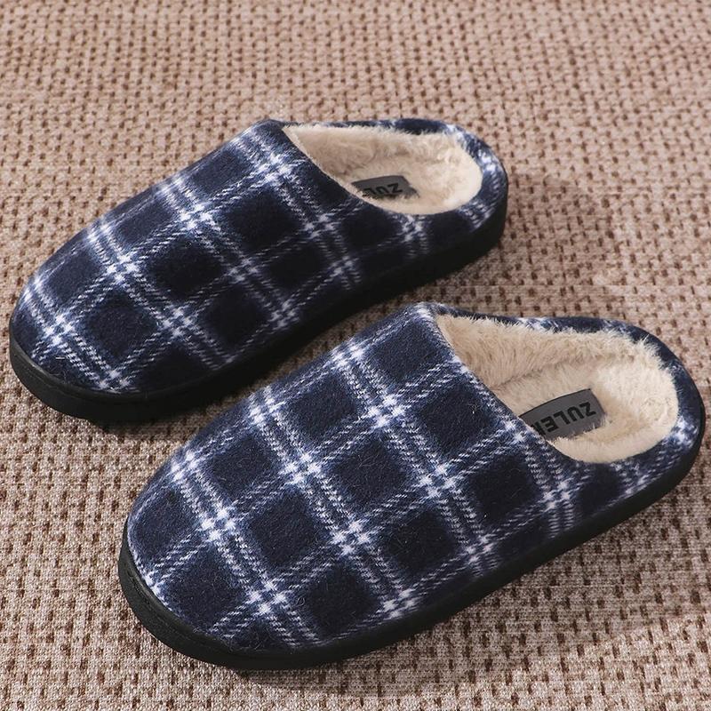 

Модные плюшевые тапочки в клетку смешанных цветов для женщин, мягкая подошва, нескользящие, женские тапочки из искусственного меха, теплые домашние хлопковые шлепанцы для помещений 44-45