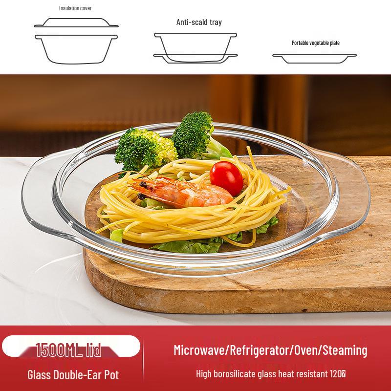 Heat-Resistant Glass Bowl with Lid for Microwave Cooking: Ideal for Rice, Baking, Soups, Instant Noodles, and More.