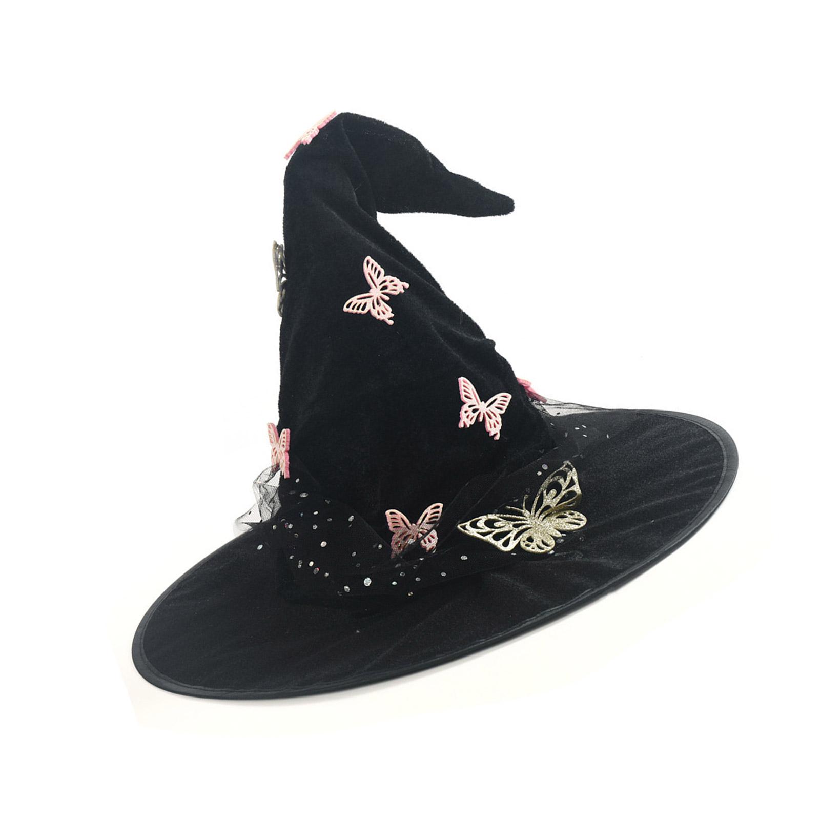 Butterfly Halloween Hat Soft Laces Witch Hat Black Women Hat Costume Accessory for Halloween And Masquerade Event