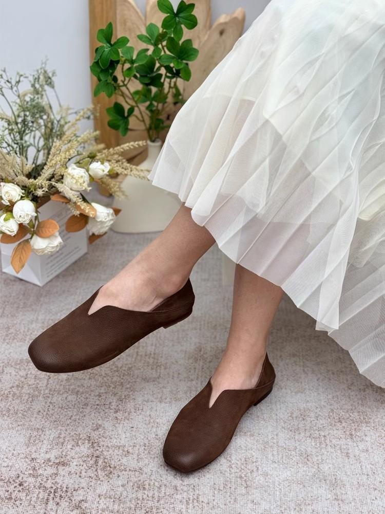Módní Ručně vyráběné Retro Dámské boty z pravé kůže s měkkou podrážkou Hovězí kůže Lesní styl Umělecké babičkovské boty Ležérní ploché boty