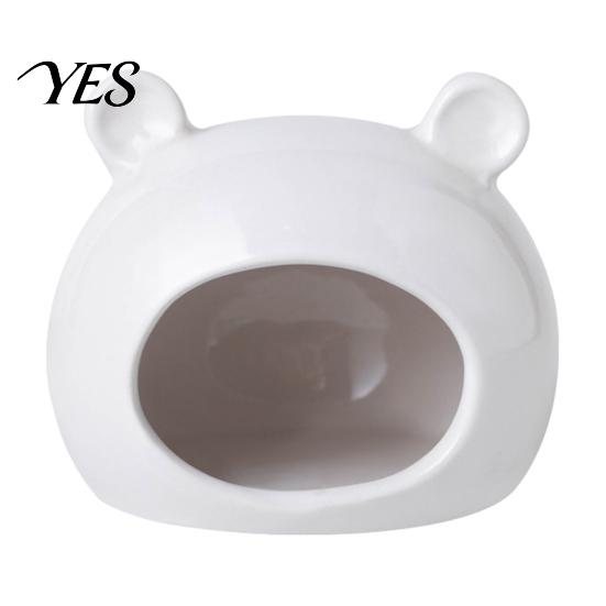 Small Animal Hideaway Cave Ceramic Hamster House, Summer Bear Shaped Hideout Cave, Spacious Habitat Bed Decor for Gerbil, Mice, Guinea Pig,
