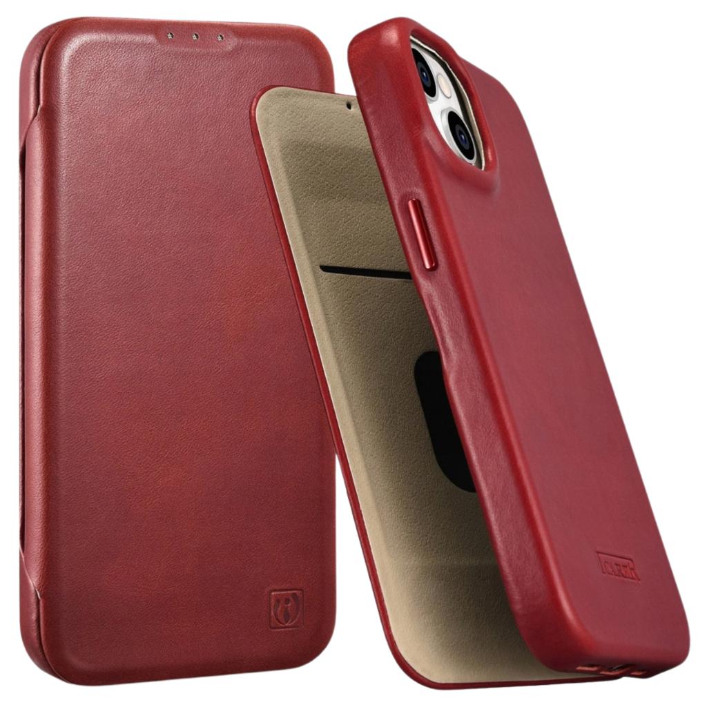 iCarer Αυτό το Δερμάτινο Folio Case Premium με Κερί Λαδιού Δερμάτινη Θήκη Iphone 14 Plus με Μαγνητικό Κλείσιμο Magsafe Κόκκινο (Aki14220707-Rd)
